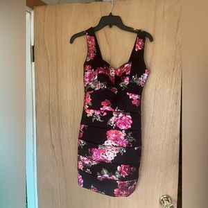 Floral tight short cocktail dress.